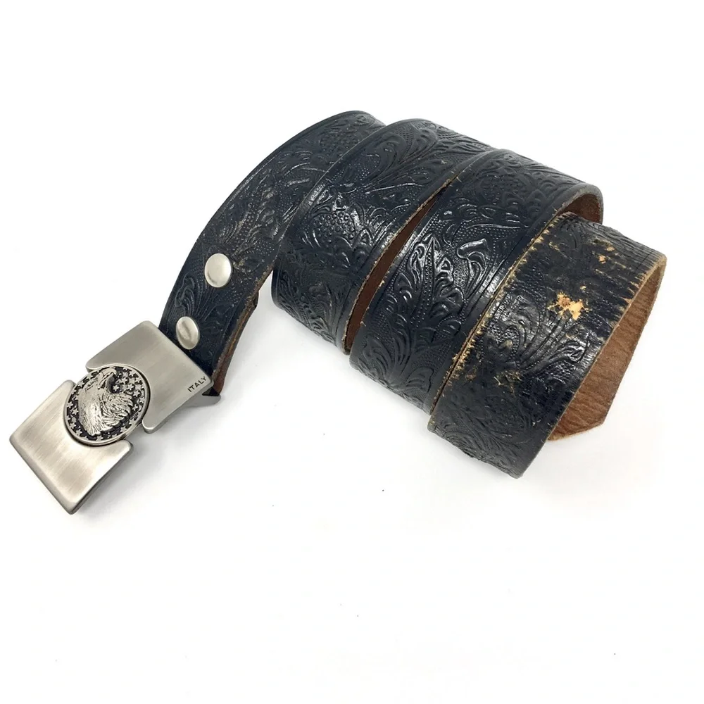 Eagle Italy Metal Buckle vintage leather tooled Belt 44